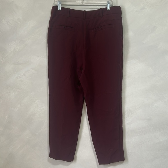 𝅺Anthropologie Sasha Button-Fly Tapered Trousers in Wine Red size 10 pants - Picture 6 of 10
